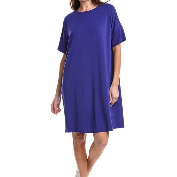 NWT Eileen Fisher Blue Casual Short Sleeve Crew Neck Boxy Dress Women Size XS - Picture 1 of 11